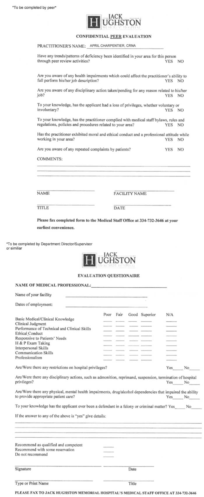 Peer Evaluation Example